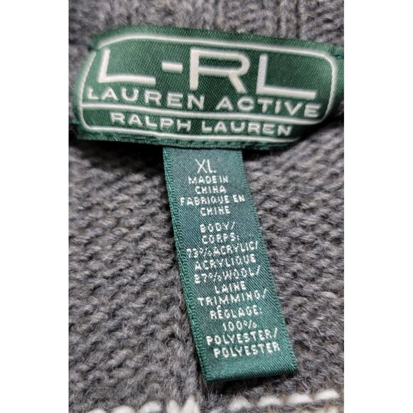 Lauren Ralph Lauren Active Womens Gray Nordic Full Zip Sweater Hidden Hoodie XL - Picture 5 of 10